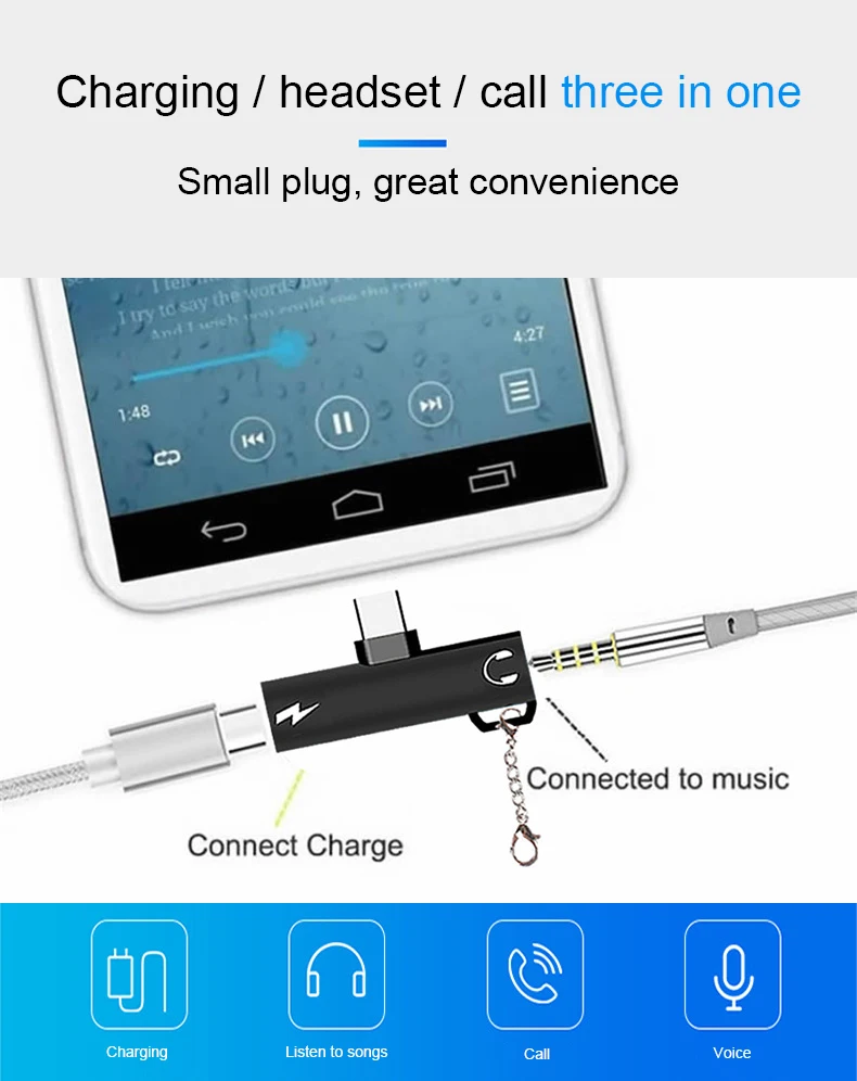 2 в 1 тип-c до 3,5 мм преобразователь для наушников usb тип-c аудио адаптер для наушников Xiaomi 6 huawei samsung USB C разъем для телефона