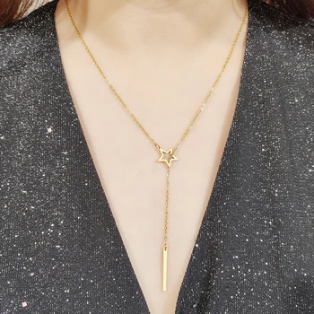 

CACANA Long Pendant Star Stick Necklaces Pendants For Women Simple Design Necklace Stylish Stainless Steel Jewelry Party Gift