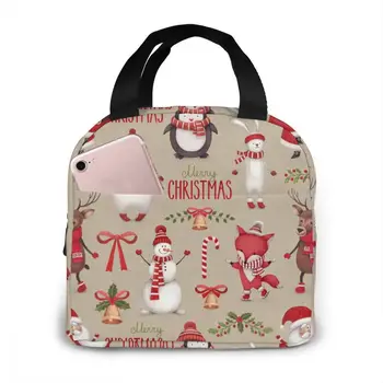 

Insulated Lunch Bag Thermal Watercolor Christmas Tote Bags Cooler Picnic Food Lunch Box Bag For Kids Women Girls Men Children