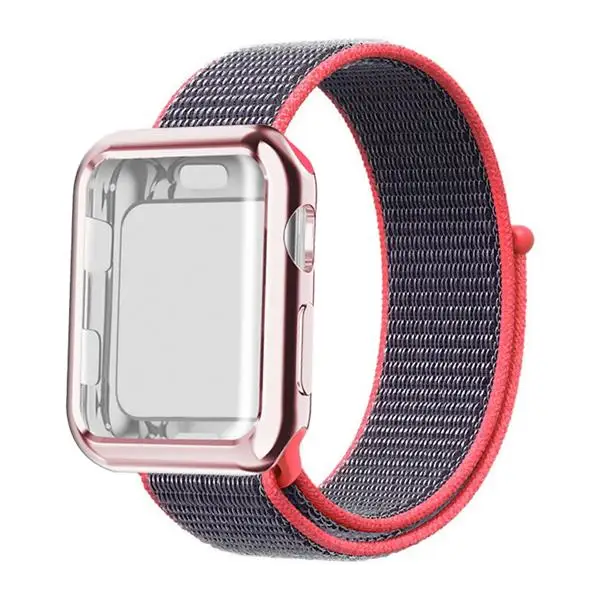 Чехол+ ремешок для apple watch 4 Band 44 мм correa apple watch 42 мм 38 мм 40 мм iwatch series 5 4 3 нейлоновый браслет pulseira - Цвет ремешка: Electronic pink