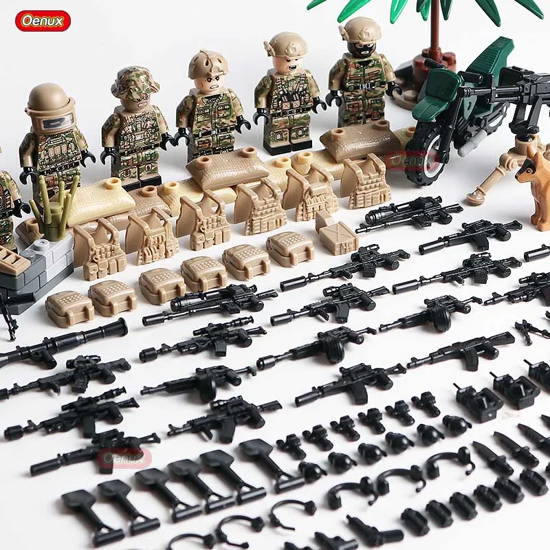 

Oenux New Mini Russian Alpha Army Soldiers Figures Legoings Building Block Camouflage Soldier Military Block Brick Kids Toy