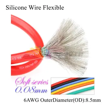 

6AWG Silicone Wire Flexible Gauge Stranded Tinned Copper Electrical Cables Electronic Rubber Wires Soft Line Electric Wiring RC