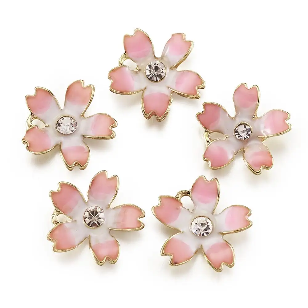 5 шт. эмалированные Подвески Сакура стразы подвески для сережек браслетов