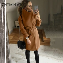 ZHYMIHRET, элегантные, большие с воротником-стойкой, шерсть, смесь, женское теплое пальто с поясом, Осень-зима, Desigual, длинный рукав, толстая верхняя одежда