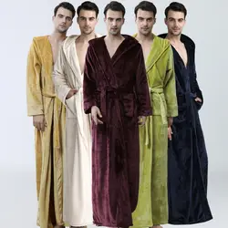 Прямая продажа с фабрики, мужской большой размер, длинный теплый фланелевый Халат, зимний мужской домашний банный халат, удлиненный халат с