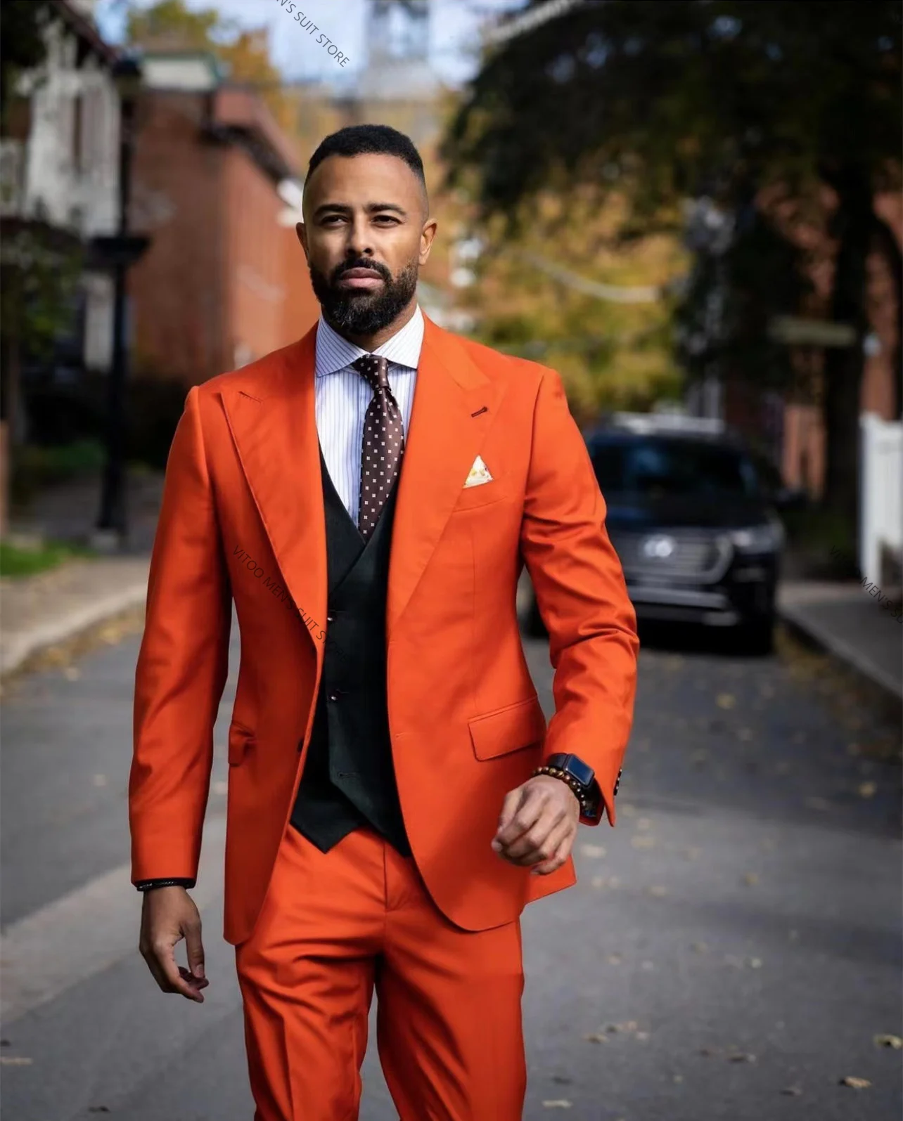 Lars Amadeus Men's Plaid Regular Fit Formal Business Dress Pants Orange  White 32 : Target