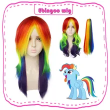 Ebingoo My Little Pony, хвостик, стиль радуги, цвет тире, желтый, розовый, боковая часть, красный, зеленый, фиолетовый, синтетический парик для косплея, вечерние