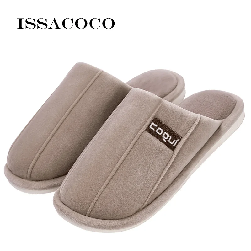 Brown ISSACOCO мужские тапочки мужские зимние теплые тапочки домашние тапочки мужские короткие плюшевые тапочки модная обувь мужские Тапочки - Цвет: Brown