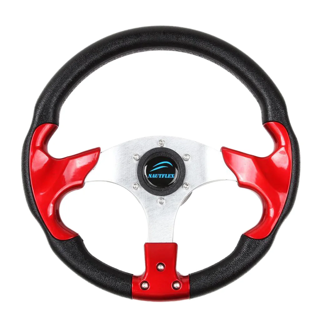 Boat Steering Wheel w/ Polished Chromed Spoke & Center Inserts Keyed Hub
