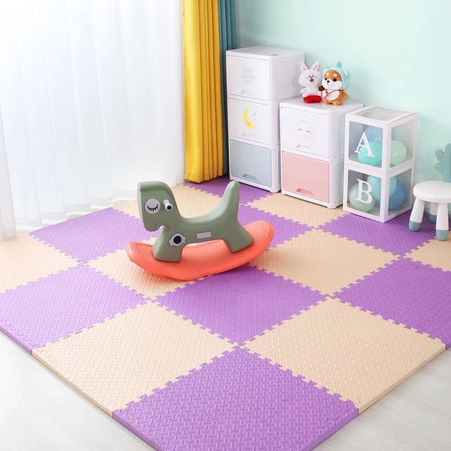 Baby Foam Crawling Mat Children EVA Educational Toys Kids Soft Floor Game Mat Chain Fitness Brick Gym Game Carpet 2.5cm Thicknes Beige purple