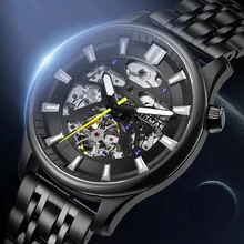 RUIMAS Reloj de pulsera para hombre, de negocios, con espejo de cristal de zafiro, mecánico automático de calidad, resistente al agua, 50M, luminoso