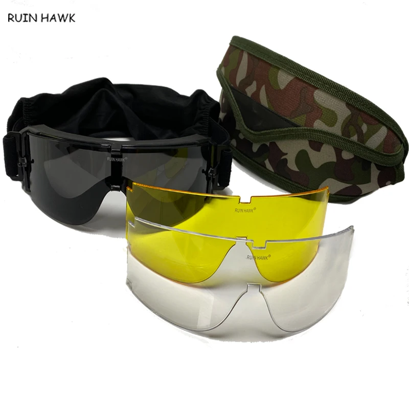 Paintball Tactical airsoft gafas uv400 protección Goggle Eye Safety glasses 3 lens 
