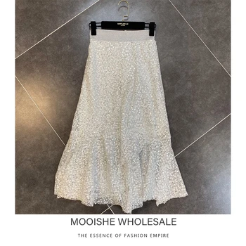 

Elastic Waist Irregular Fish Skirt Tail Hook Flower Sequin Heavy Industry Skirt Spring Summer New