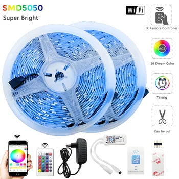 

Bluetooth LED Strip Light DC 12V SMD 5050 Flexible Diode Ribbon Tape RGB light Waterproo WIFI Remote LightingCourtyard Decoratio