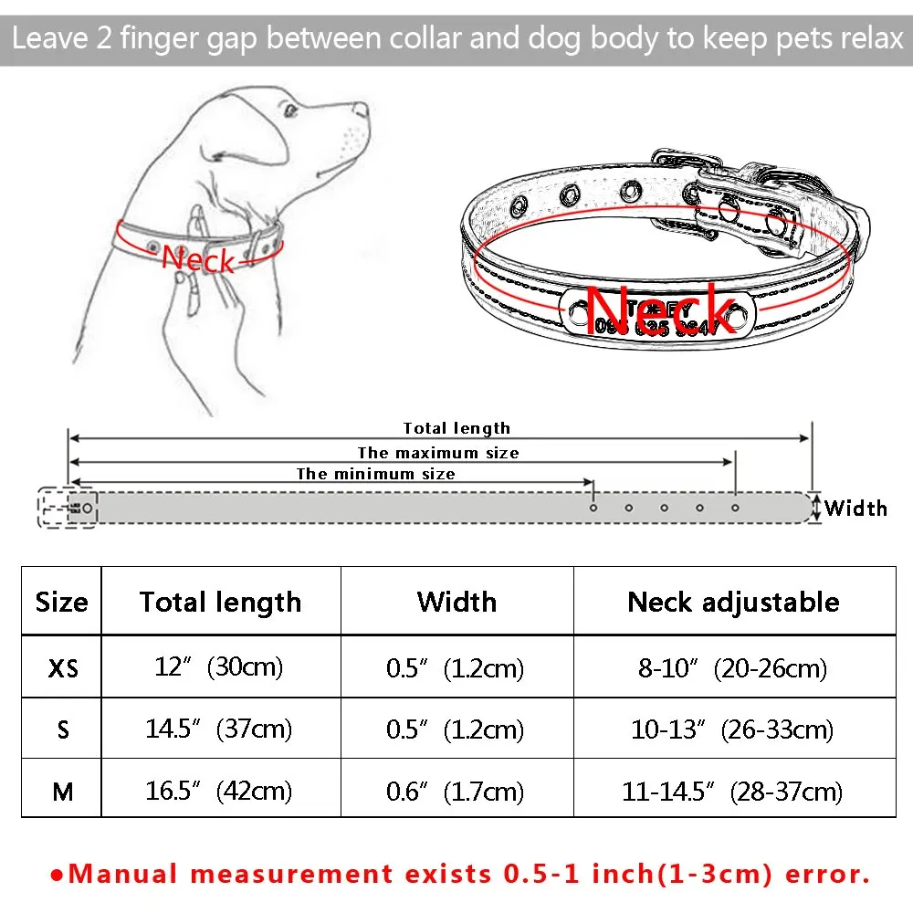 Светоотражающий собачий ошейник, кожаный персонализированный ошейник для щенка, идентификационное имя щенка, выгравированное на заказ, XS, s, m, l