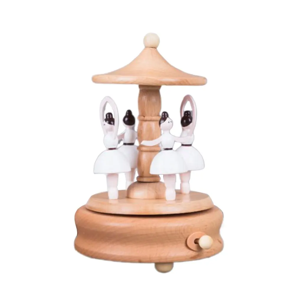Светло-желтый Lovely Music Box Wooden Music Box Home Creative Solid Wood Carousel Crafts Valentine's Day Gift Ornaments - Цвет: Светло-желтый