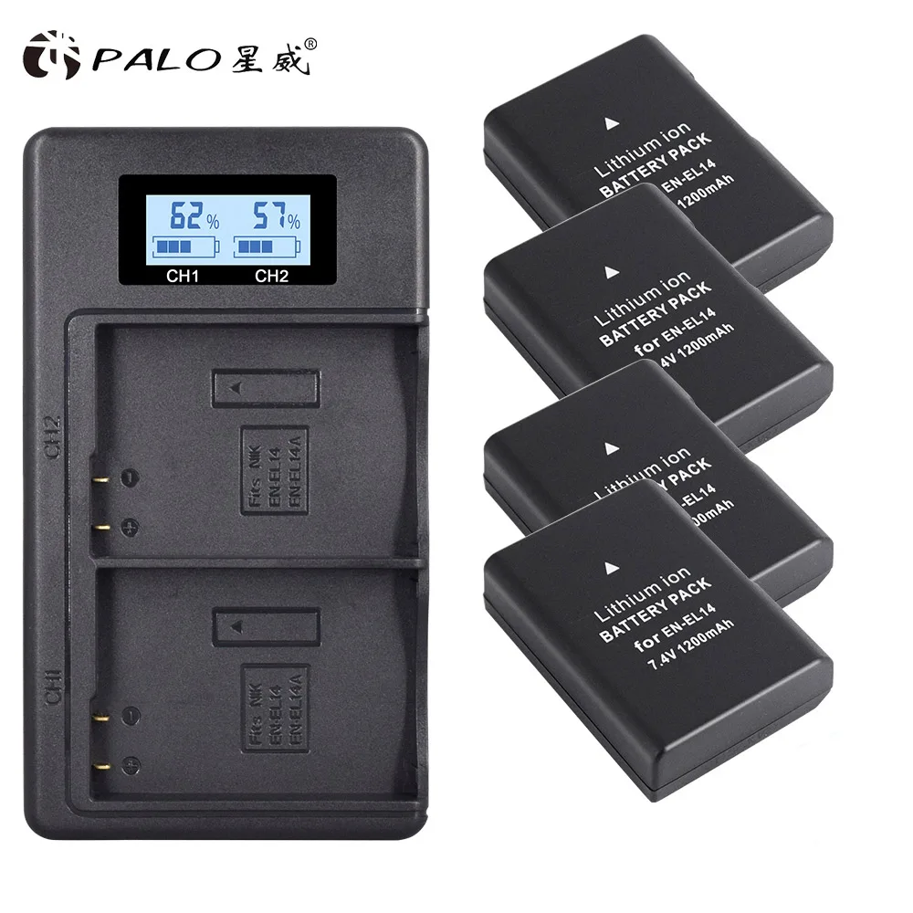 

PALO 4xEN-EL14A EN-EL14 ENEL14 Battery+LCD USB Dual Charger for Nikon D3100 D3200 D3300 D3400 D3500 D5600 D5100 D5200 P7000