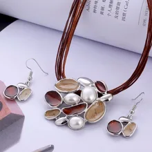 Модные Ювелирные наборы с искусственным жемчугом, кожа, цепочка, эмаль, драгоценный камень, бисер, вечерние Ювелирные наборы для невесты, ожерелье, серьги, наборы