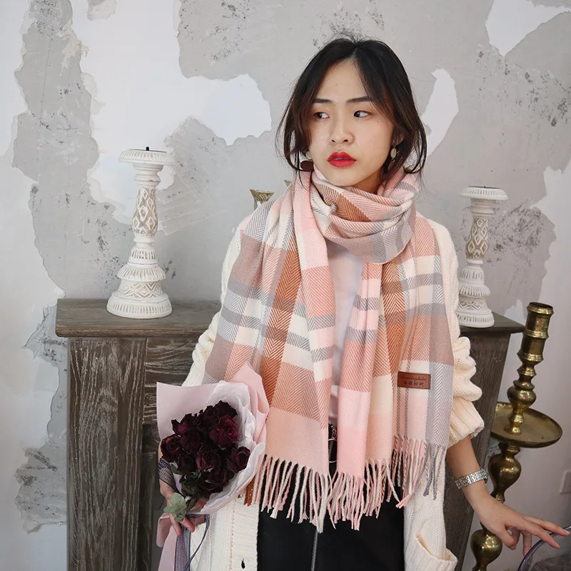 Шарф женский Осень и зима стиль искусственный кашемир в елочку полосы контрастного цвета шарф кисточки шаль мануфакту