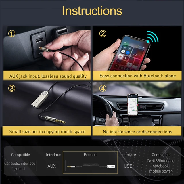 Baseus Aux Bluetooth Adapter For Car 3.5mm Jack USB Bluetooth 5.0 Receiver Speaker Auto Handfree Car Kit Audio Music Transmitter 6