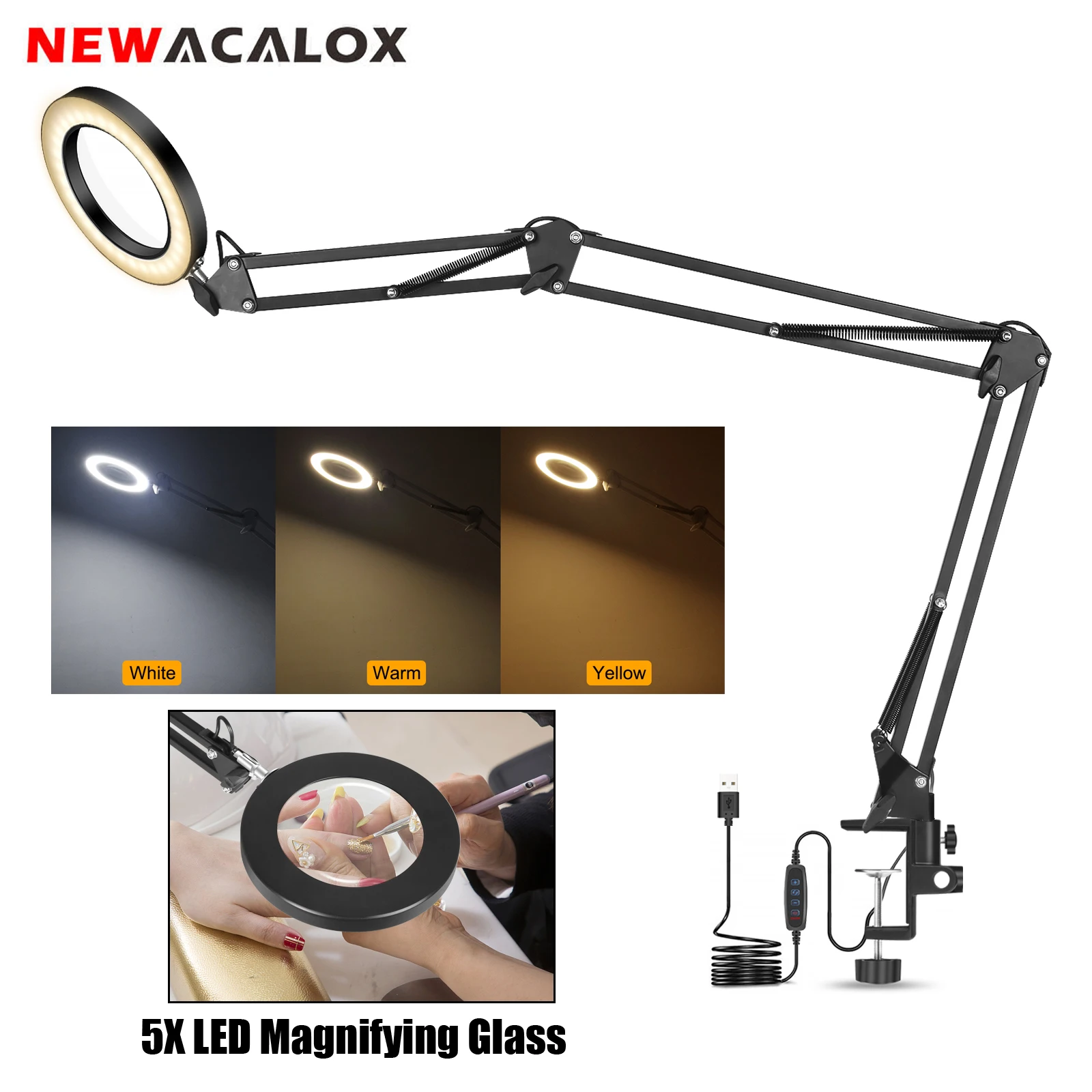 Table Clamp 5X Magnifying Glass with 38 SMD LED Lights 3 Color Modes  Reading Desk Lamp Magnifier for Welding Repair Embroidery - AliExpress