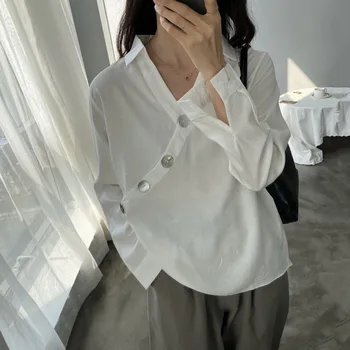 

White Women's Blouse Elegant Office 2020 Spring Long Sleeve Tops Shirts Korean Janpanese Casual Button Femme Blouse Shirts