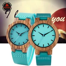 REDFIRE Couple Watch Brown Wood Watches Quartz Movement Wooden Clock Creative Blue Dial Genuine Leather Timepiece Valentine Gift