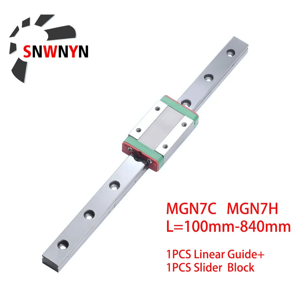 

MGN7 100 200 300 350 400 450 500 800 840mm Miniature Linear Rail Slide 1pc MGN7 Linear Guide+1pc MGN7H/MGN7C Carriage CNC Parts