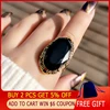 SINLEERY Vintage Big Black Oval Stone Rings For Women Size 6 7 8 9 10 Antique Silver Color Jewelry Anel Jz516 SSF ► Photo 2/6