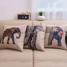 Cross-Border Hot Selling Color Elephant Black And White Elephant Blue-Eyed Elephant Flax Pillow Cover (Pillow Interior Another S