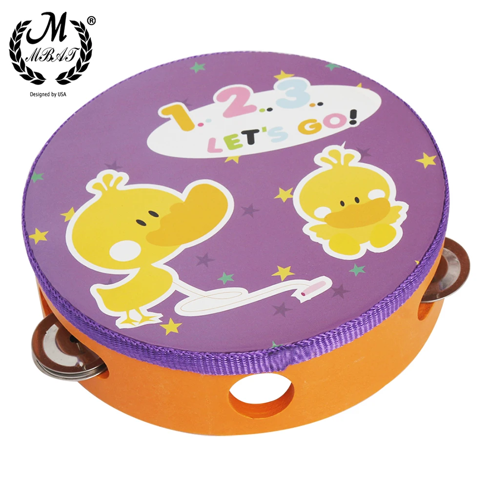 M MBAT Orff's SY-18 Cartoon Wooden Tambourine Freestyle Hand Drum Bell High-Quality Musical Percussion Instrument For Kid Games