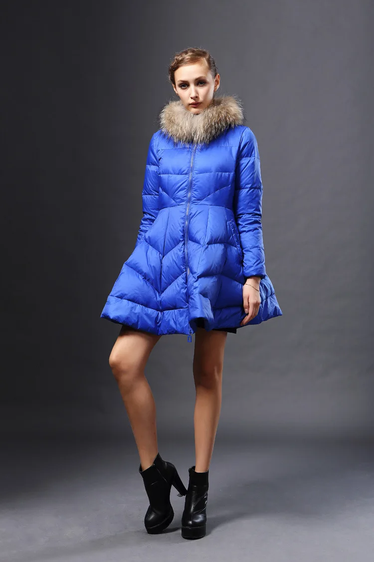 Женский пуховик, женское длинное пальто, верхняя одежда, зимняя элегантная Высококачественная приталенная Теплая юбка, Стильная парка с меховым воротником, пуховое пальто