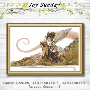 

The girl sat on the dragon reading a book Patterns 14CT 11CT Counted Cross Stitch Sets embroidery set Needlework kit Home decor
