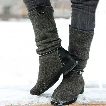 

Western Rodeo Knight Boot Women Classic Round Toe Low-Heele Round Toe Solid Color Flock Winter Shoes Women Botas Feminina
