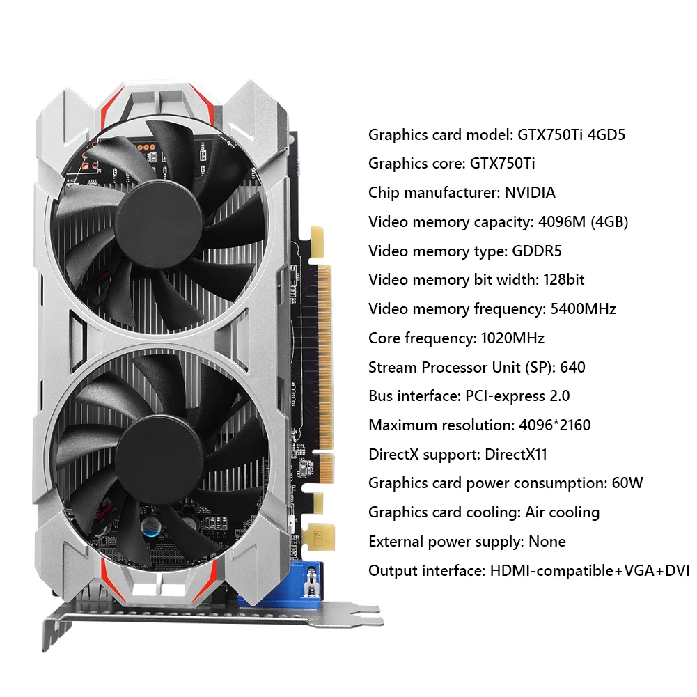 gpu pc GTX750Ti 4G 128bit GDDR5 NVIDIA  Desktop Computer Graphic Card PCI-Express 2.0 HDMI HD Gaming Video Cards with Dual Cooling Fan graphics card for desktop Graphics Cards