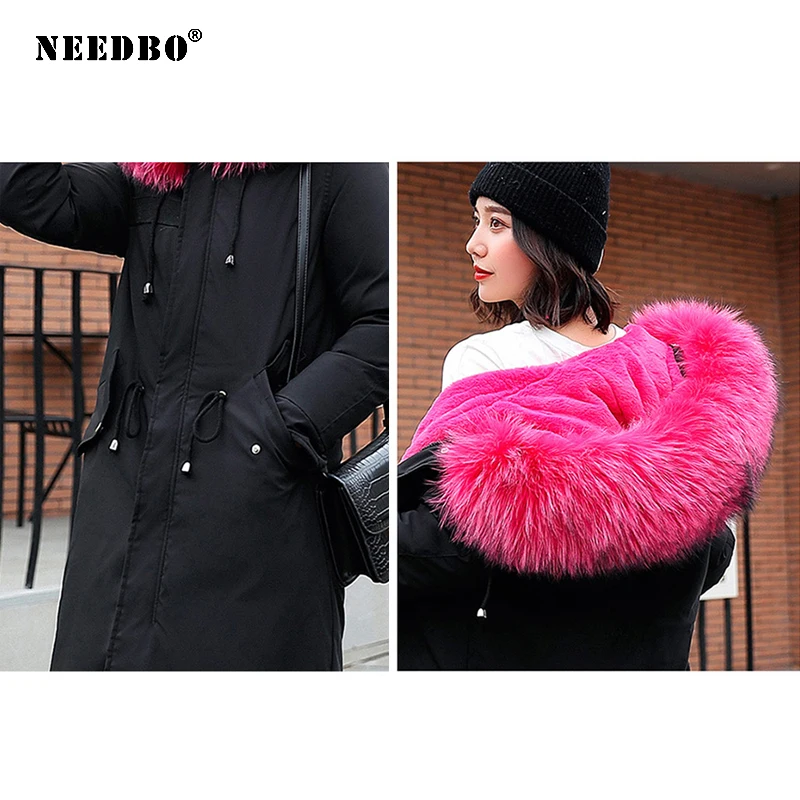 NEEDBO, зимняя куртка, Женское пальто, меховой воротник, длинная парка, Mujer, длинное женское пуховое пальто, женское элегантное пальто, женская парка, верхняя одежда