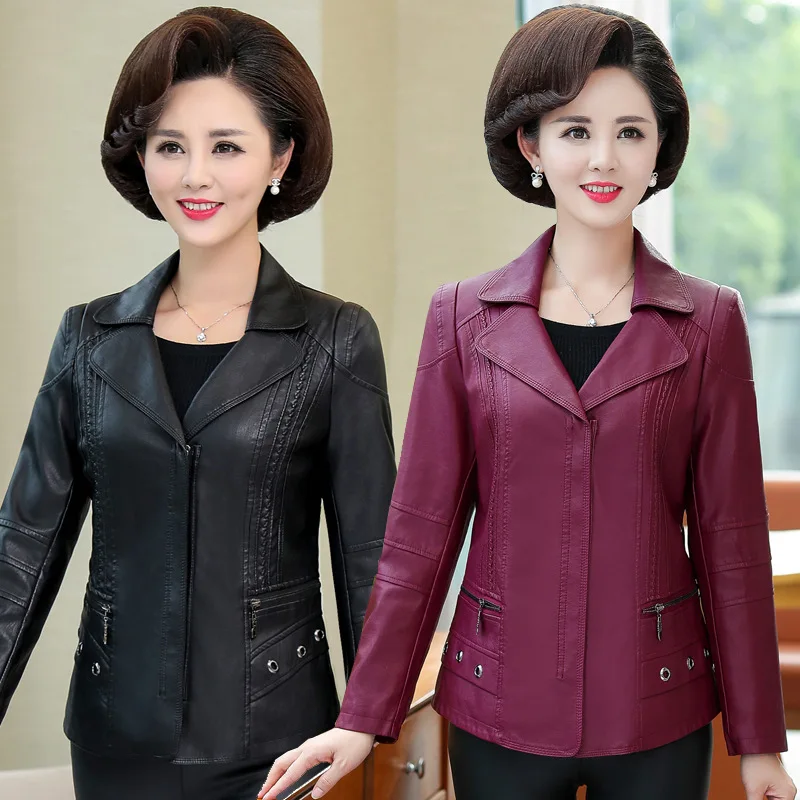 

Middle-aged Leather Coat Women's Short 2019 Autumn Clothing Lady Leather Jacket Large Size Slimming 40-50-Year-Old Mom Leather C