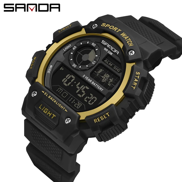 SANDA 2020 Sports Men's Watches Top Brand Luxury Military Quartz Watch Male 30m Waterproof S Shock Clock relogio masculino Gold
