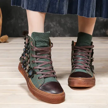 

2019 layer cowhide leather high-top shoes girl artistic flat bottom short boots