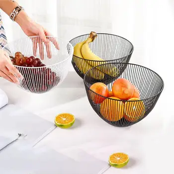

Fruit Basket Vegetable Snack Tray Container Hollowed Iron Drain Bowl Storage for Food Organizer Nordic Style Kitchen Home Decor