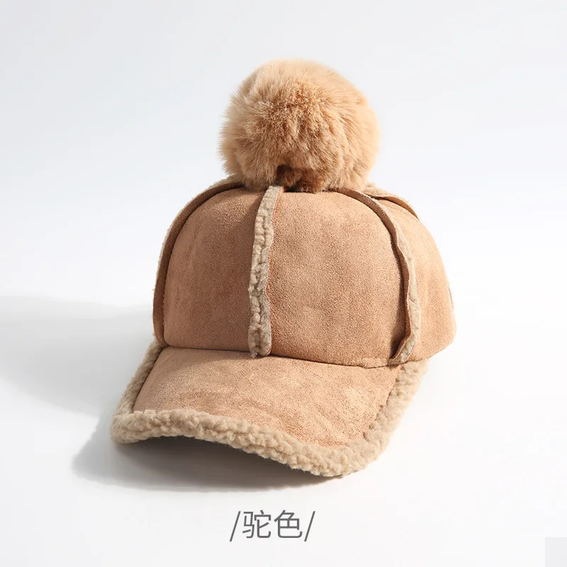 CAMEL Зимняя Бейсболка для женщин, утолщенная теплая Кепка с помпонами и помпонами, многоцветная замшевая винтажная Кепка, бейсболка, Спортивная Кепка - Цвет: CAMEL