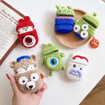 

3D Girl's Manual Woollen Korea Cute Cartoon Knitting Fabric Headphone Cases For Apple Airpods 1/2 Lovely Earphone Cover