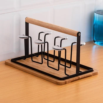 

Iron+wood Cup Holder Nordic style Cup Shelf Kitchen Tool Upside-Down design