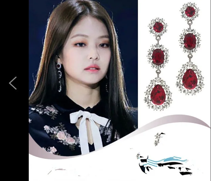 Kpop Черный Розовый Дженни же блестящий кристалл, Длинная кисточка серьги для женщин Свадебные Элегантные Стразы Висячие обтекаемые Серьги Подарки