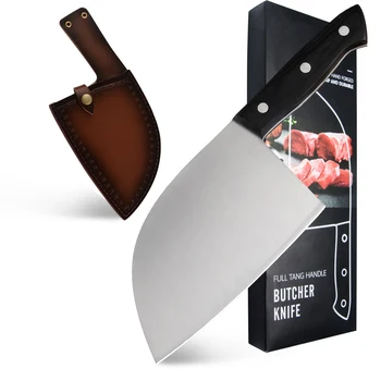 

SOWOLL Kitchen Knife High Quality Stainless Steel Butcher Knife Full Tang Handle Razor Sharp Blade with Leather Sheath Gift Box