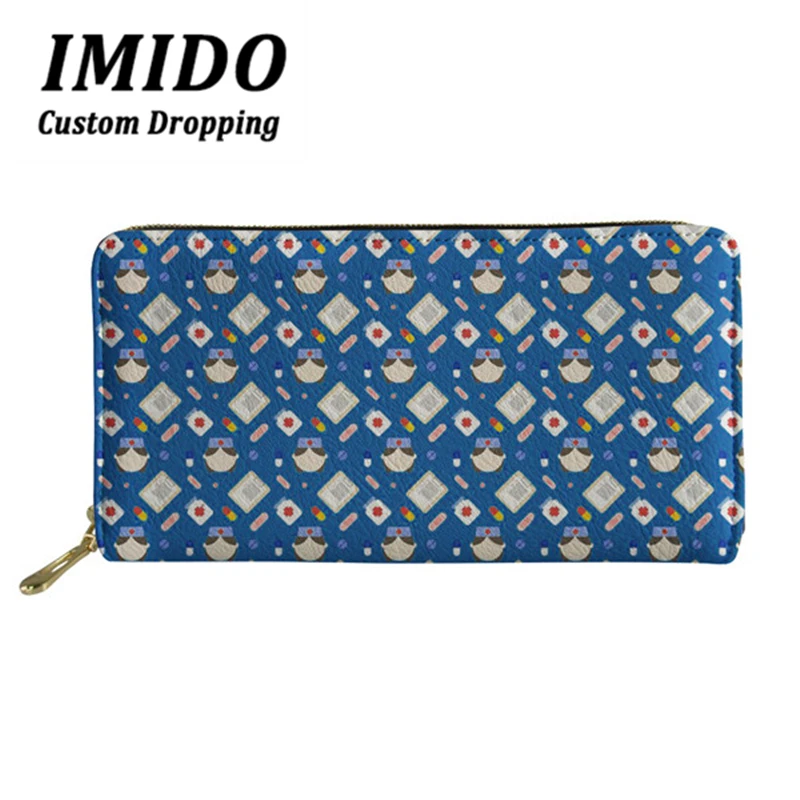 

IMIDO 2019 Cartoon Nurse Print Women PU Leather Long Wallets Cash Coin Purse Card Holder Phone Pocket Storage Ladies Money Bag