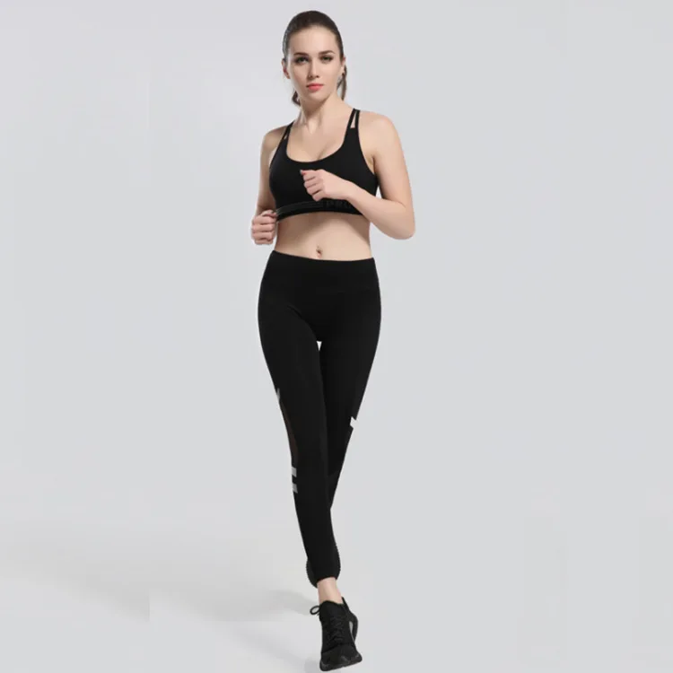 Fitness lady pants mesh night light speed dry breathable nylon training outdoor nines elastic running pants leggings