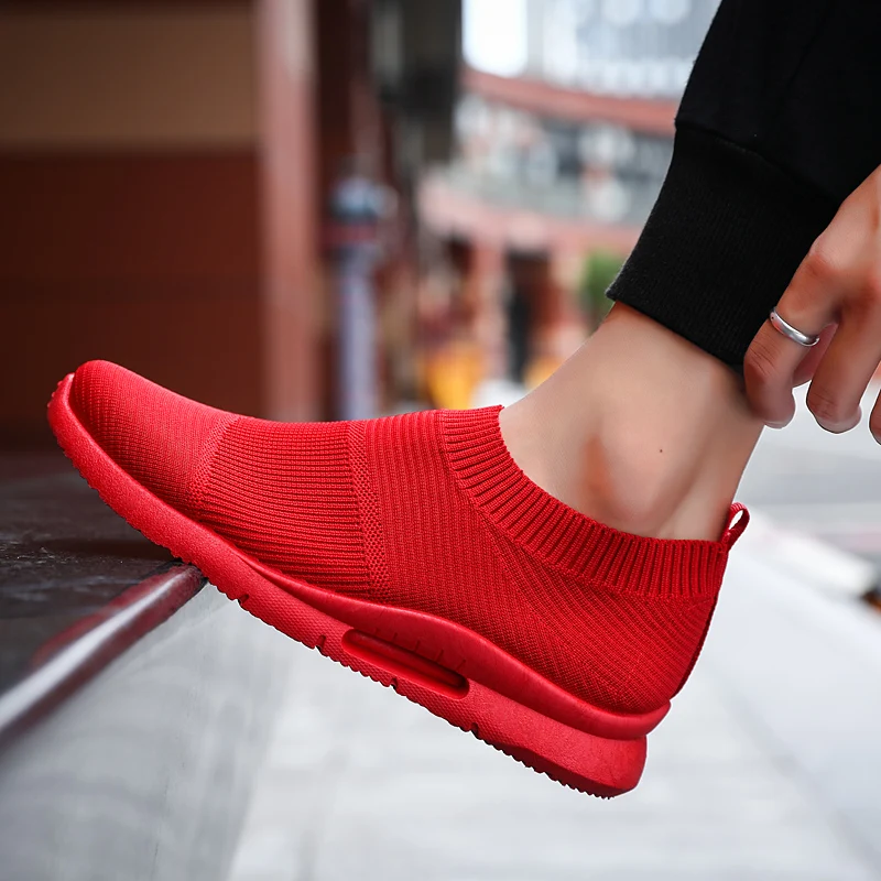 Zapatillas deportivas transpirables para hombre y mujer, zapatos planos ligeros antideslizantes, informales, para caminar, color rojo, para verano