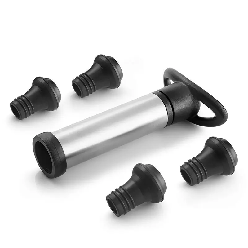 Wine Vacuum Pump with 4 Stoppers- Wine Stopper for Long Shelf life Silver black