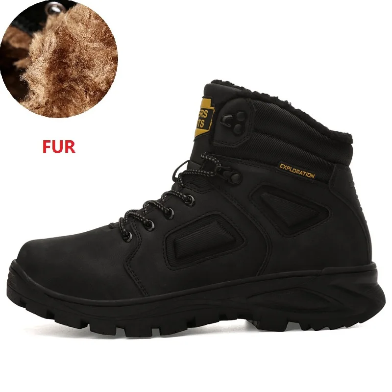 Black With Fur Coturno/мужские ботинки с высоким берцем; кожаные зимние ботинки; мужские водонепроницаемые ботинки на меху, сохраняющие тепло; ботинки timber Bot с круглым носком; обувь для отдыха - Цвет: Black With Fur